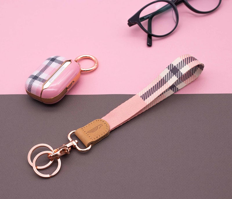 POCKT Lanyard for Keys Wristlet Strap Key Chain Holder for Men and Women - Cool Hand Wrist Lanyards for Keys and Wallets | Pink Plaid - Image 2